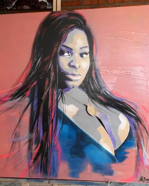 Jojo Todynho com o retrato pintado por Ale Baggio