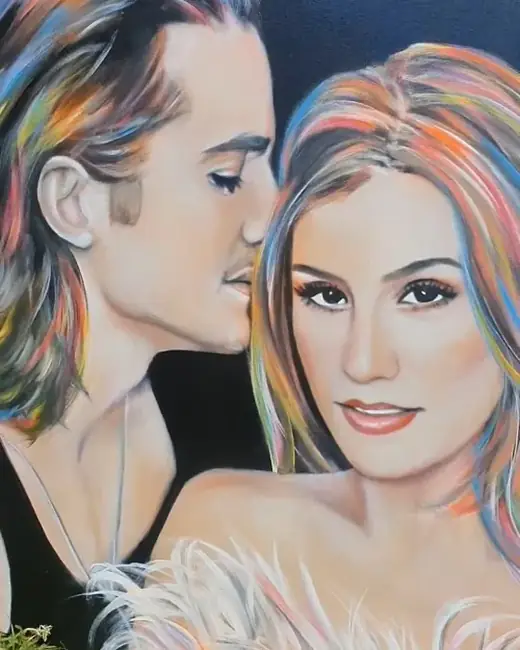 Fiuk com o retrato pintado por Ale Baggio