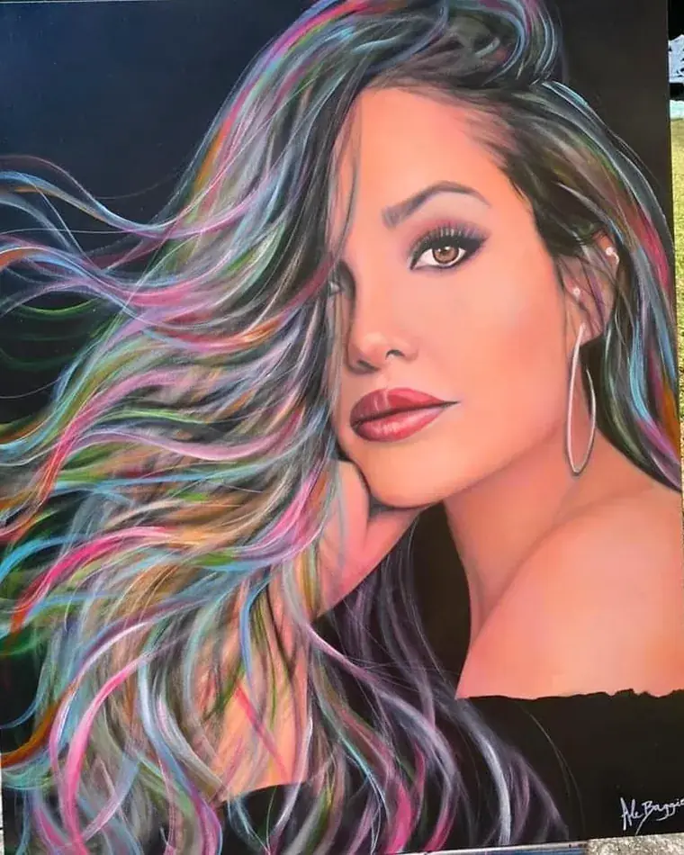 Retrato de homem sorrindo, pintado por Ale Baggio